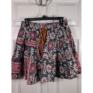 Karma Nepal Crafts Kantha Floral Cttom Mini Skort OSFA  Elastic Waist